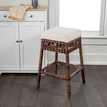 Bali Rustic Bohemian Hyacinth/Wood Backless Counter Stool - JONATHAN Y